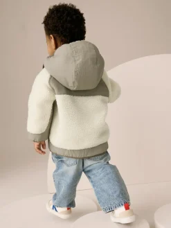 Next Khaki/Cream Colourblock Borg Jacket (3mths-7yrs)