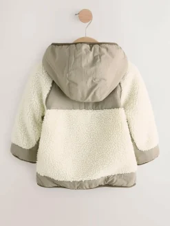 Next Khaki/Cream Colourblock Borg Jacket (3mths-7yrs)