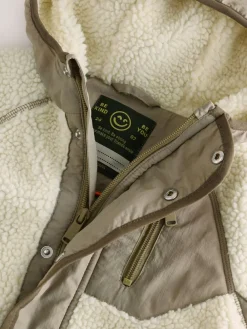 Next Khaki/Cream Colourblock Borg Jacket (3mths-7yrs)