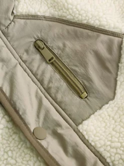 Next Khaki/Cream Colourblock Borg Jacket (3mths-7yrs)