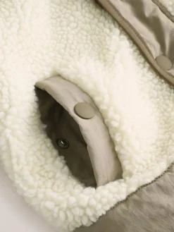 Next Khaki/Cream Colourblock Borg Jacket (3mths-7yrs)