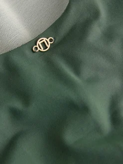 Sale Next High Neck Halterneck Tummy Control Swimsuit Khaki/Cream