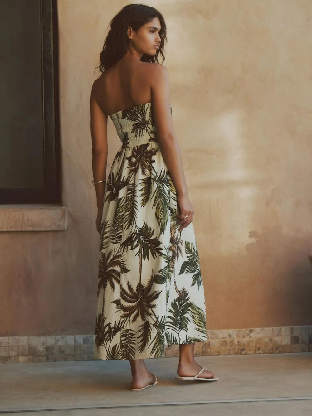 Next Ruched Bandeau Midi Dress with Linen^Women Dresses|Midi Dresses