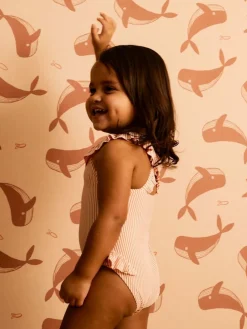 Mori KIDLY By Pink Seersucker Frilled Swimsuit^ Swimwear|Swimwear