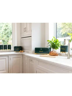 Kitchencraft Green Textured Geometric Tea Coffee Sugar Canisters Set^ Storage & Organisation