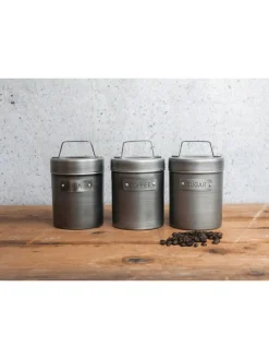 Kitchencraft Set of 4 Grey Metal Coffee Sugar and Tea Canisters^ Storage & Organisation