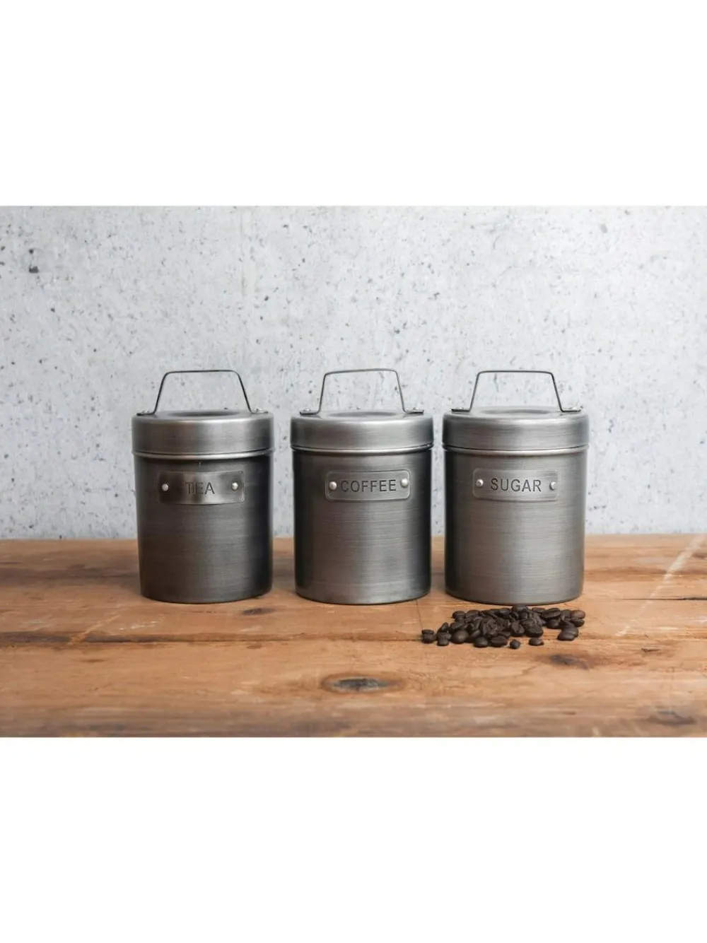 Kitchencraft Set of 4 Grey Metal Coffee Sugar and Tea Canisters^ Storage & Organisation