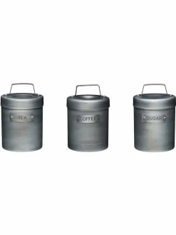 Kitchencraft Set of 4 Grey Metal Coffee Sugar and Tea Canisters^ Storage & Organisation