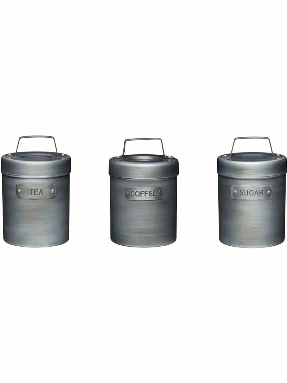 Kitchencraft Set of 4 Grey Metal Coffee Sugar and Tea Canisters^ Storage & Organisation