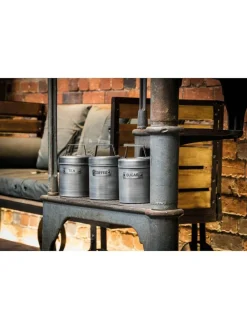 Kitchencraft Set of 4 Grey Metal Coffee Sugar and Tea Canisters^ Storage & Organisation