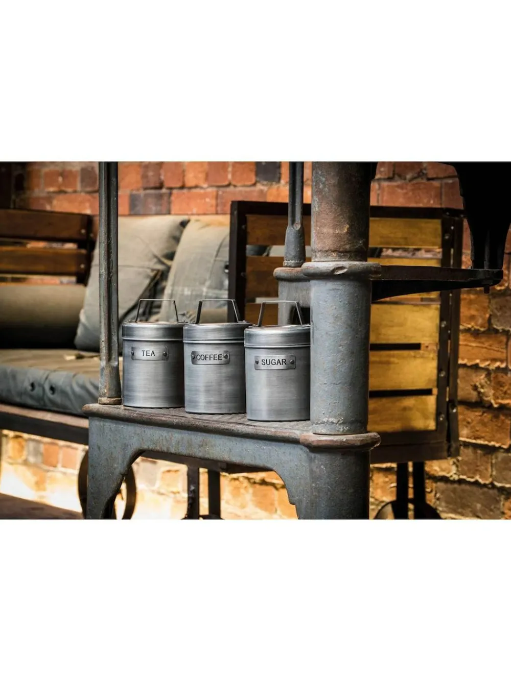 Kitchencraft Set of 4 Grey Metal Coffee Sugar and Tea Canisters^ Storage & Organisation