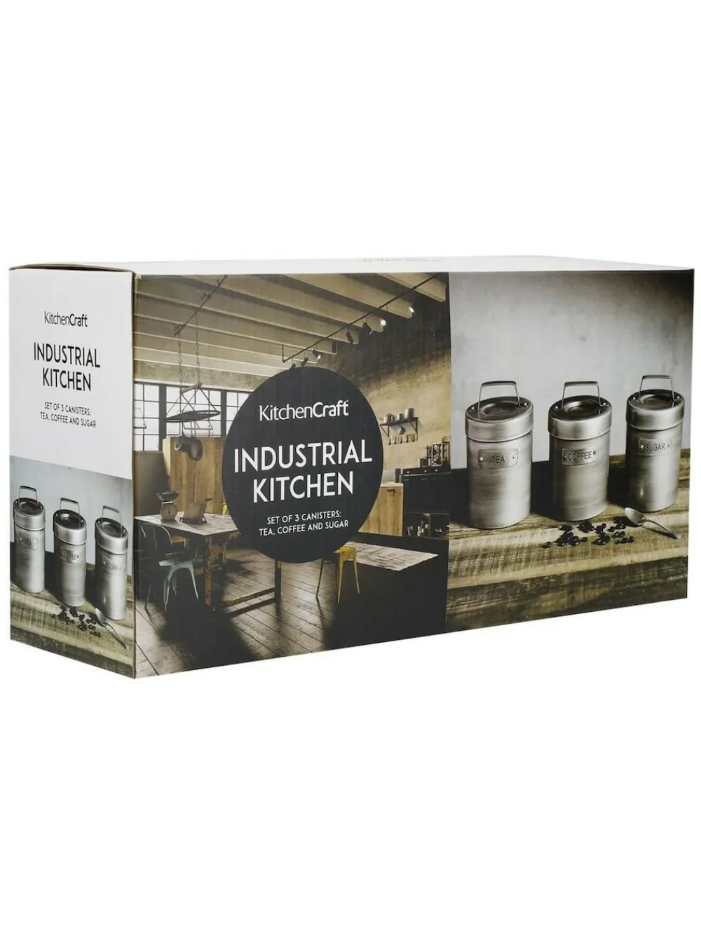 Kitchencraft Set of 4 Grey Metal Coffee Sugar and Tea Canisters^ Storage & Organisation