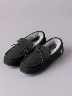 Clearance Lakeland Leather Mens Sheepskin Moccasin Slippers Black