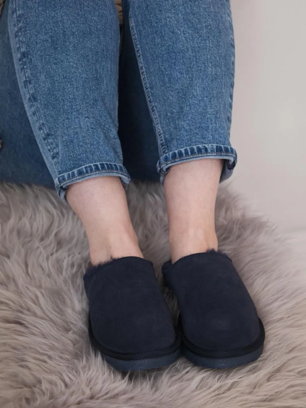 Discount Lakeland Leather Ladies Sheepskin Clog Winter Slippers Blue