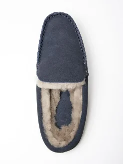 Outlet Lakeland Leather Sheepskin Moccasin Slider Slippers Blue