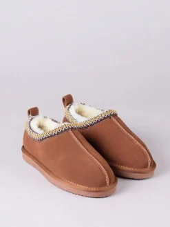 Discount Lakeland Leather Brown Ladies Sheepskin Embroidered Clog Slippers
