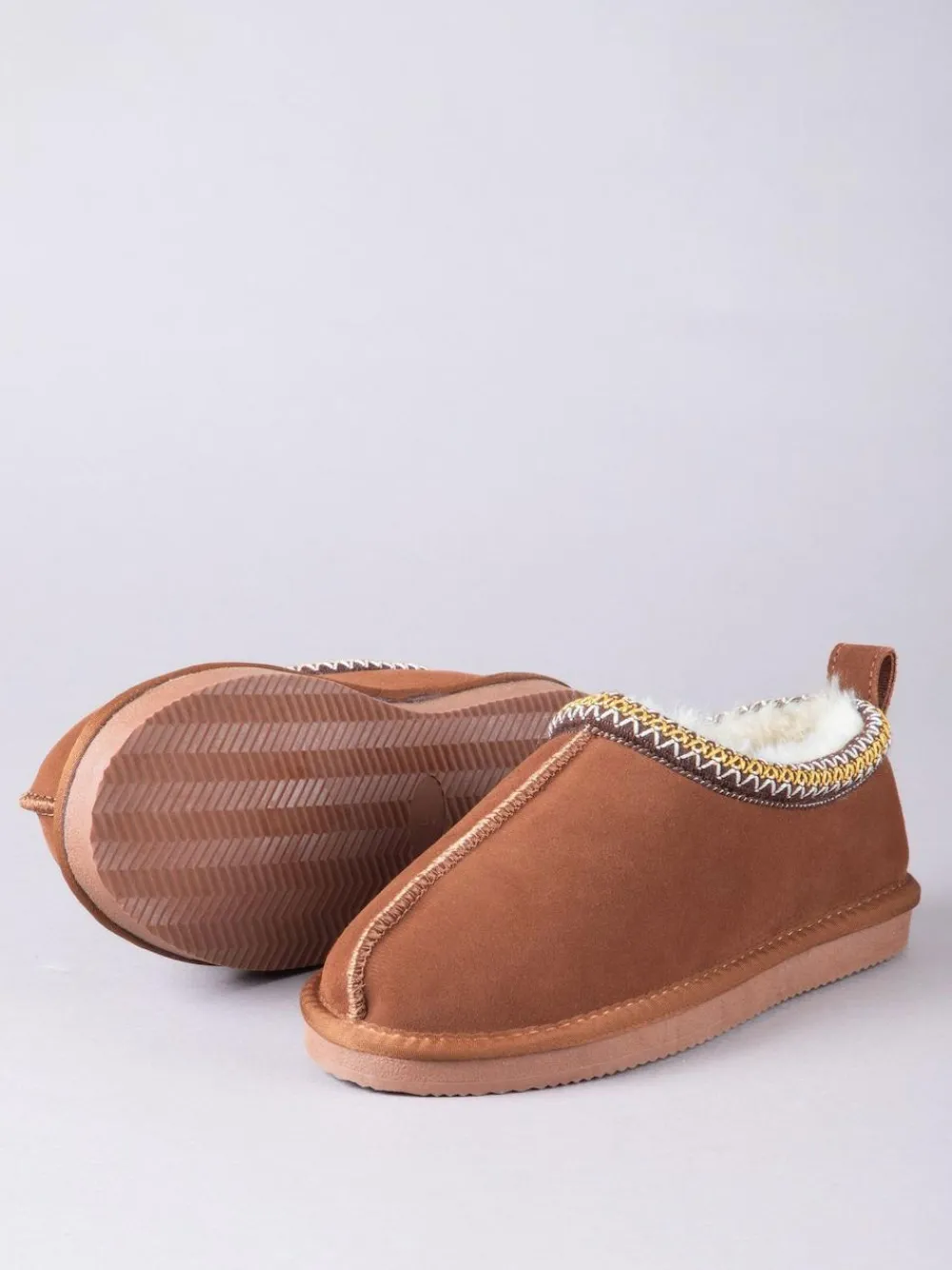 Discount Lakeland Leather Brown Ladies Sheepskin Embroidered Clog Slippers