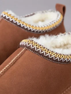 Discount Lakeland Leather Brown Ladies Sheepskin Embroidered Clog Slippers