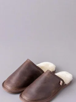 Clearance Lakeland Leather Brown Mens Leather Slider Slippers