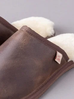 Clearance Lakeland Leather Brown Mens Leather Slider Slippers