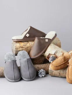 Clearance Lakeland Leather Brown Mens Leather Slider Slippers