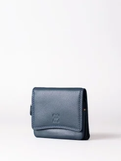 New Lakeland Leather Navy Small Leather Flapover Purse