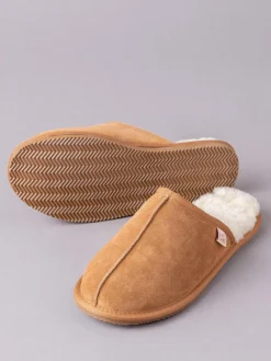 Clearance Lakeland Leather Mens Sheepskin Slider Slippers Tan Brown