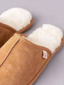 Clearance Lakeland Leather Mens Sheepskin Slider Slippers Tan Brown