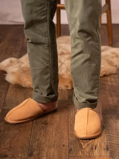 Clearance Lakeland Leather Mens Sheepskin Slider Slippers Tan Brown