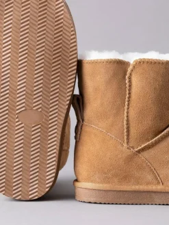 New Lakeland Leather Tan Brown Ladies Sheepskin Boots Slippers