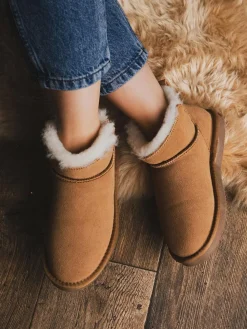 Lakeland Leather Tan Brown Ladies Sheepskin Mini Boot Slippers