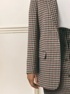 Laura Ashley Heritage Dogtooth Check Blazer with Wool Brown