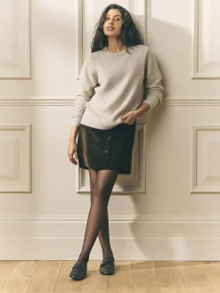 Outlet Laura Ashley Dogtooth Check Mini Skirt with Wool Chocolate Brown