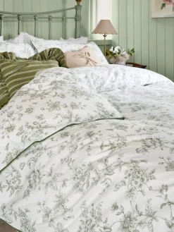 Laura Ashley Green Aneta Floral 100% Cotton Duvet Cover and Pillowcase Set^ Branded Bedlinen