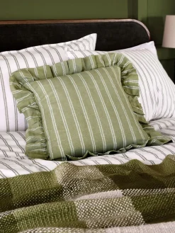 Laura Ashley Green Candy Stripe Frill Cushion^ Cushions & Throws