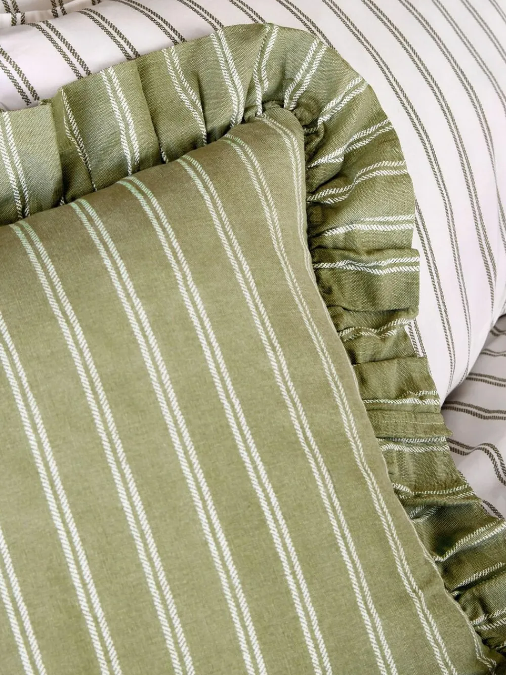 Laura Ashley Green Candy Stripe Frill Cushion^ Cushions & Throws