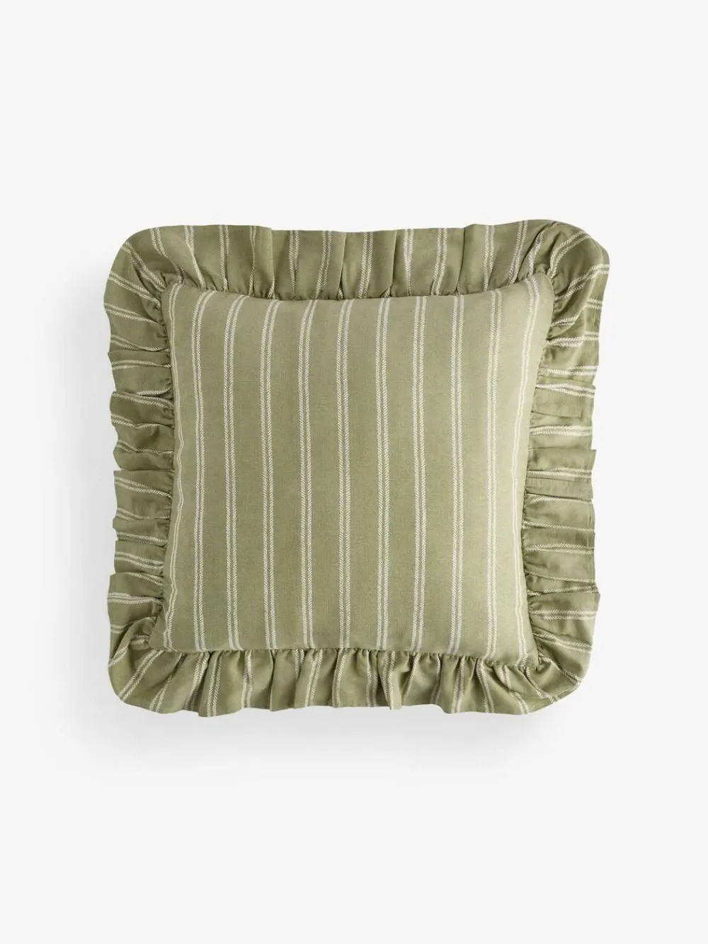Laura Ashley Green Candy Stripe Frill Cushion^ Cushions & Throws