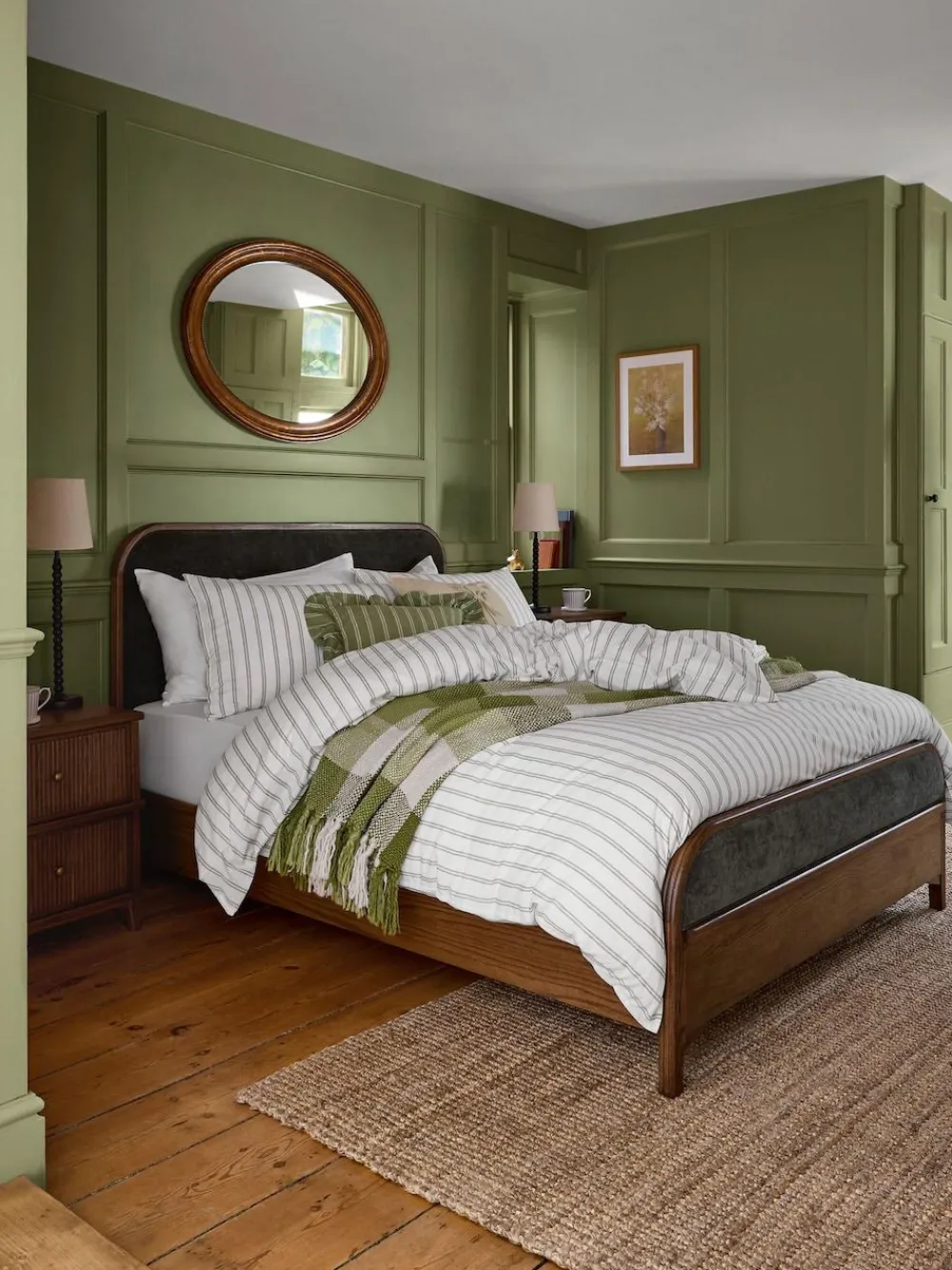 Laura Ashley Green Henley Stripe 100% Cotton Duvet Cover and Pillowcase Set^ Branded Bedlinen