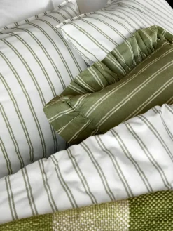 Laura Ashley Green Henley Stripe 100% Cotton Duvet Cover and Pillowcase Set^ Branded Bedlinen