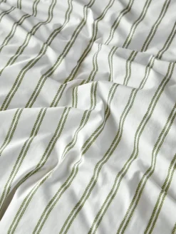 Laura Ashley Green Henley Stripe 100% Cotton Duvet Cover and Pillowcase Set^ Branded Bedlinen