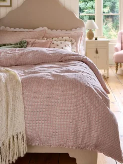 Laura Ashley Pink Cresswell Gingham 100% Cotton Duvet Cover and Pillowcase Set^ Branded Bedlinen