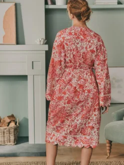 Laura Ashley Pink Peony Cotton Scalloped Woven Robe^Women Bathrobes