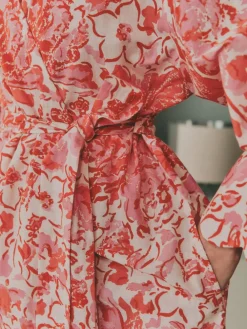 Laura Ashley Pink Peony Cotton Scalloped Woven Robe^Women Bathrobes