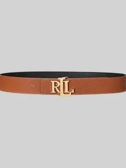 Hot Lauren Ralph Lauren Black/Lauren Tan Wide Logo Reversible Pebbled Leather Belt