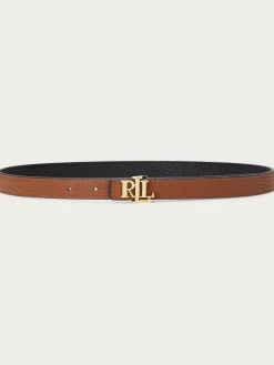 Discount Lauren Ralph Lauren 1.9cm Skinny Logo Reversible Pebbled Leather Belt Black/Lauren Tan