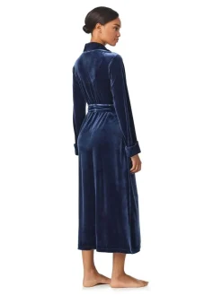 Lauren Ralph Lauren Blue Velvet Long Sleeve Shawl Collar Robe