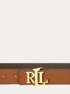 New Lauren Ralph Lauren 2.5cm Logo Reversible Pebbled Leather Belt Lauren Tan/Dark Brown