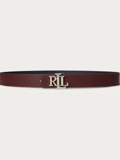 New Lauren Ralph Lauren 2.5cm Logo Reversible Pebbled Leather Belt Lauren Navy/Dark Garnet