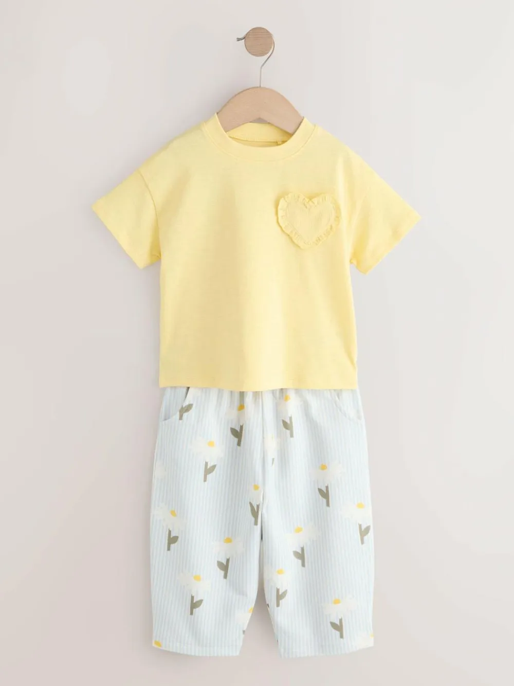 Next Lemon Yellow Daisy Short Sleeve Top and Barrel Trousers Set (3mths-7yrs)^ Tops|Sets & Coords