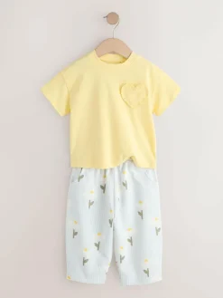 Next Lemon Yellow Daisy Short Sleeve Top and Barrel Trousers Set (3mths-7yrs)^ Tops|Sets & Coords